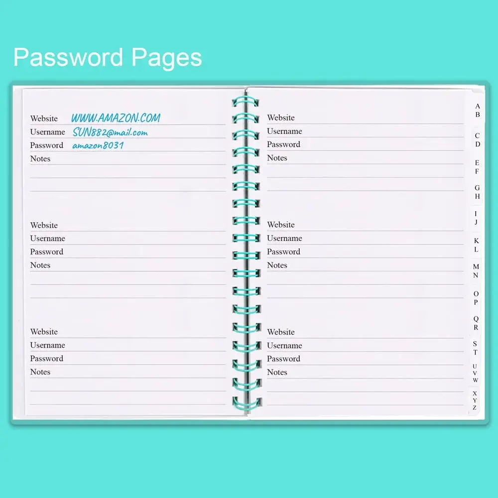 Nokingo Spiral Password Book with Alphabetical Tabs - 7 x 5 Inch | Organize Internet Logins - view 2
