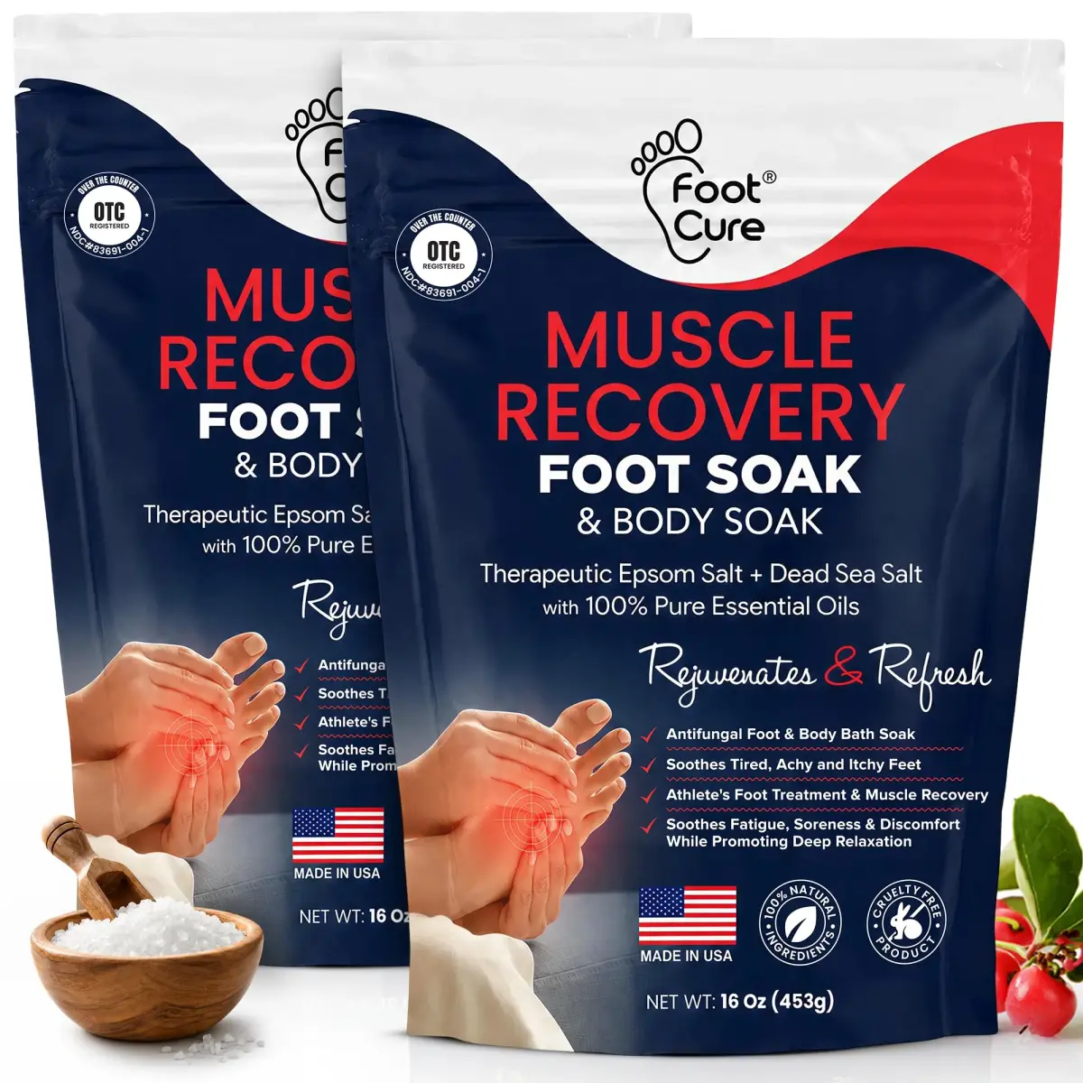 FOOT CURE Muscle Recovery Foot Soak with Epsom Salt, Post Workout, Deep Relaxation - 946ml (32 Fl Oz) | Natural Ingredients for Tired Feet - main product image