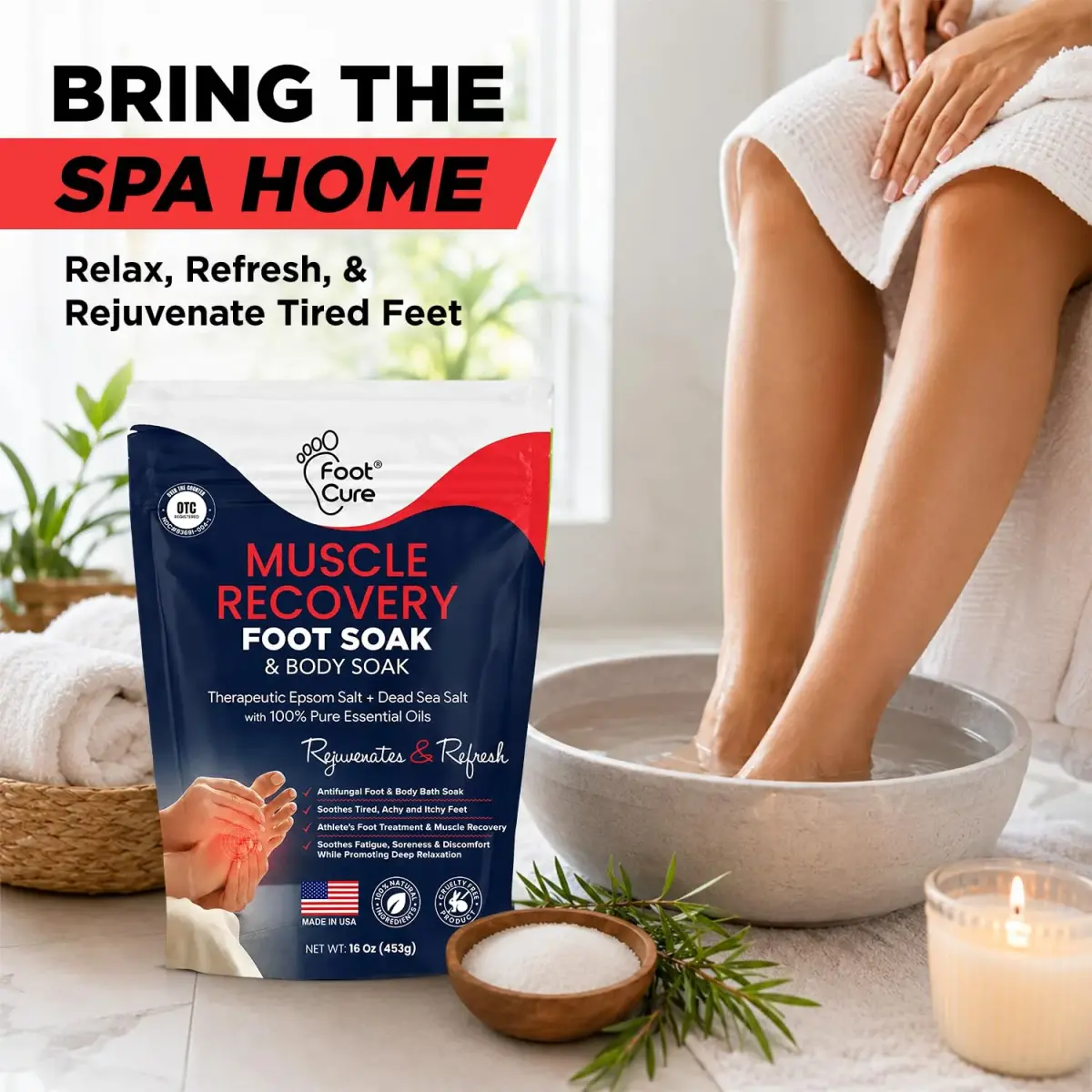 FOOT CURE Muscle Recovery Foot Soak with Epsom Salt, Post Workout, Deep Relaxation - 946ml (32 Fl Oz) | Natural Ingredients for Tired Feet - view 7