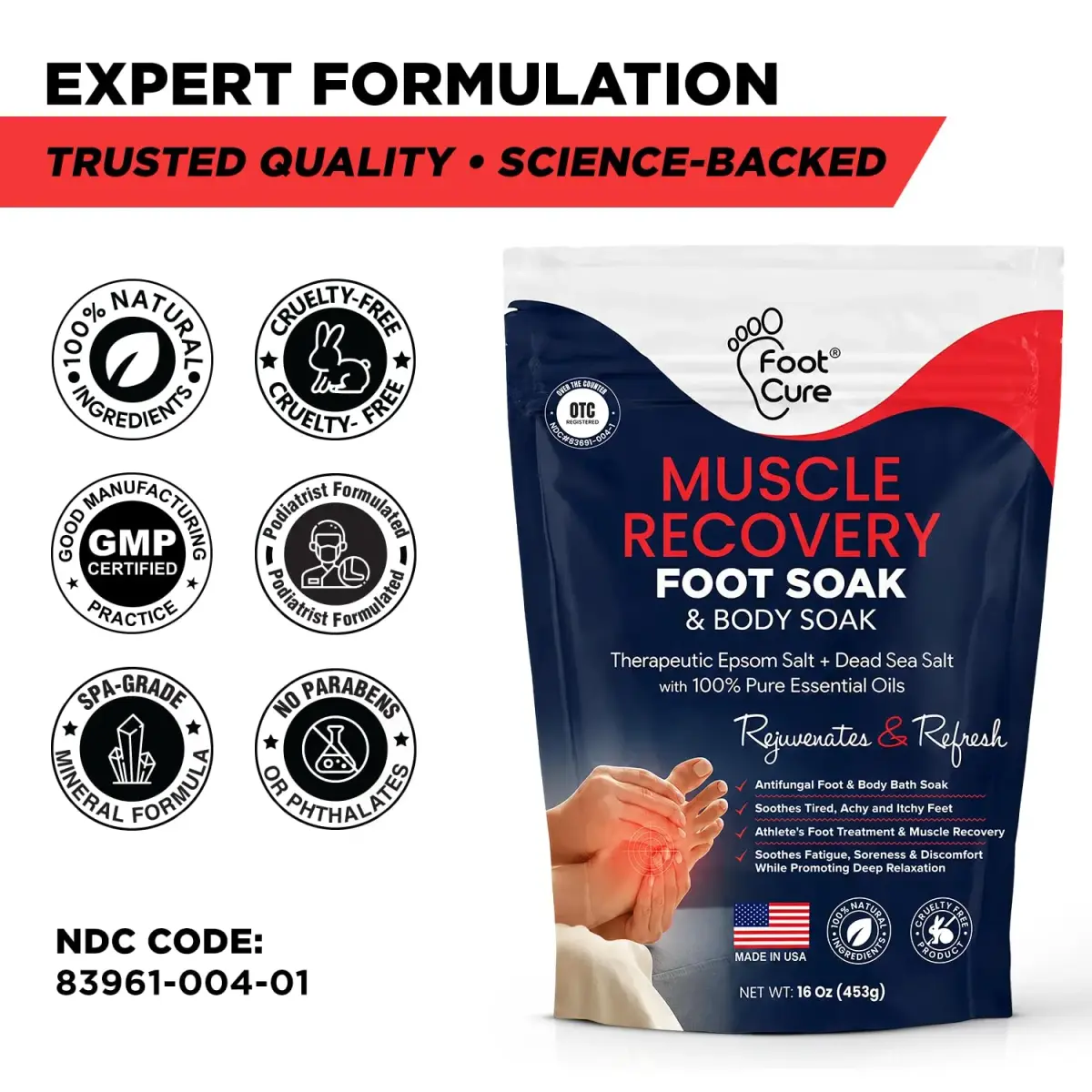 FOOT CURE Muscle Recovery Foot Soak with Epsom Salt, Post Workout, Deep Relaxation - 946ml (32 Fl Oz) | Natural Ingredients for Tired Feet - view 8