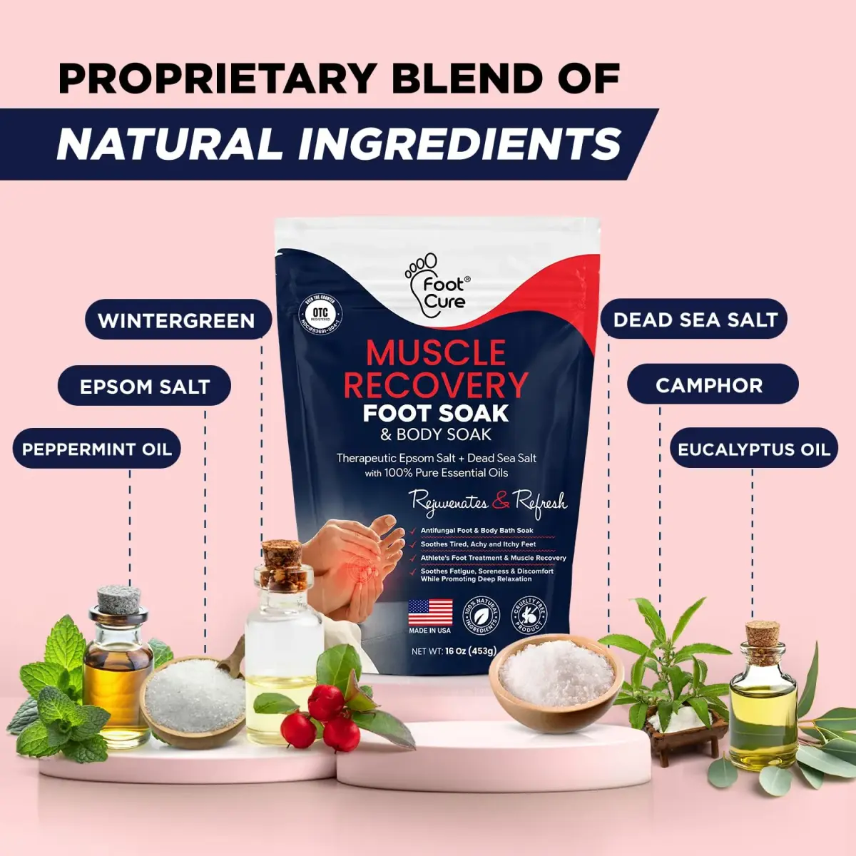 FOOT CURE Muscle Recovery Foot Soak with Epsom Salt, Post Workout, Deep Relaxation - 946ml (32 Fl Oz) | Natural Ingredients for Tired Feet - view 3