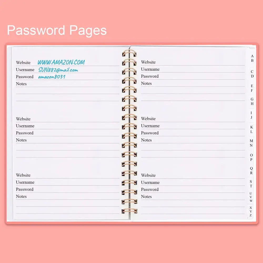 Nokingo Spiral Password Book with Alphabetical Tabs 132 Pages (5x7 inch) | Organize Internet Logins Securely - view 2