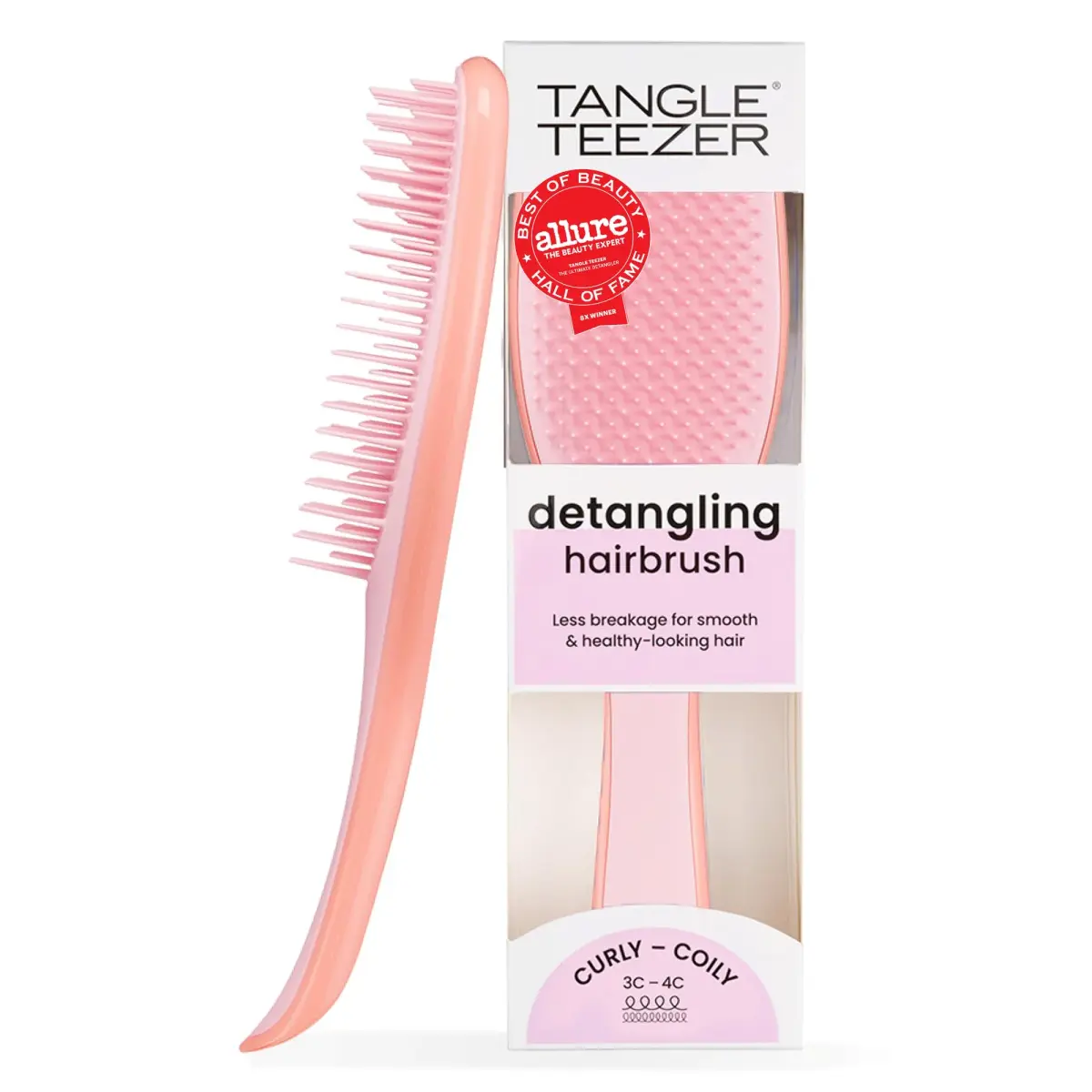 Tangle Teezer Ultimate Detangler Curly Hair Brush, 3C to 4C, Pink Mango (63g) - main product image