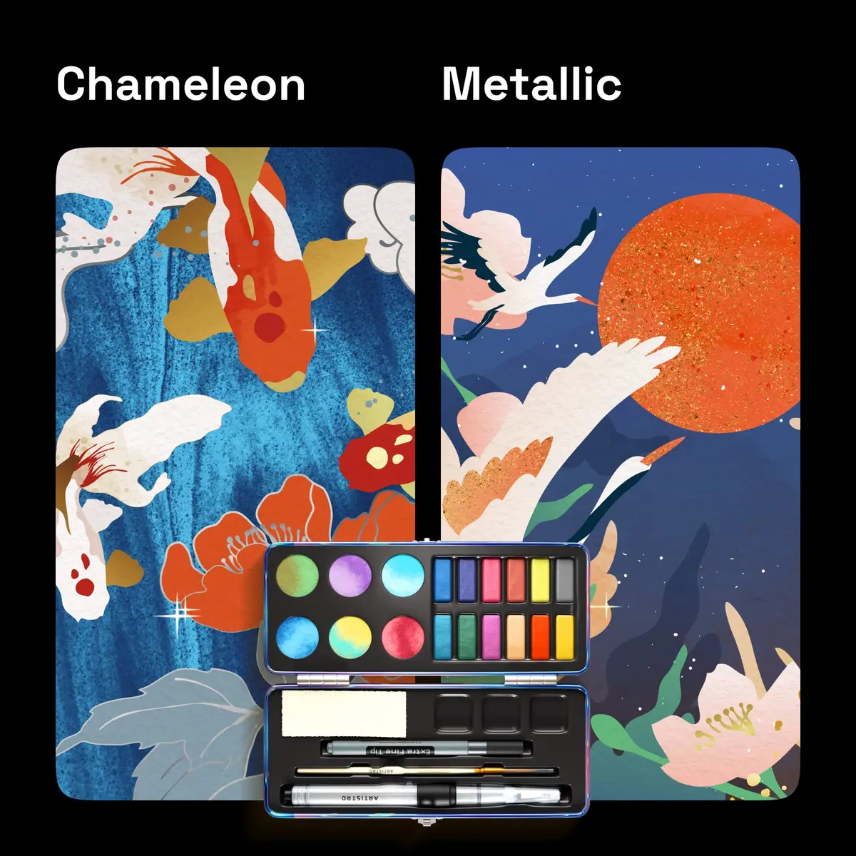 ARTISTRO Metallic Watercolor Paint Set with Palette & Brush Pens - 18 Color | High-Quality Artist Watercolors - view 5
