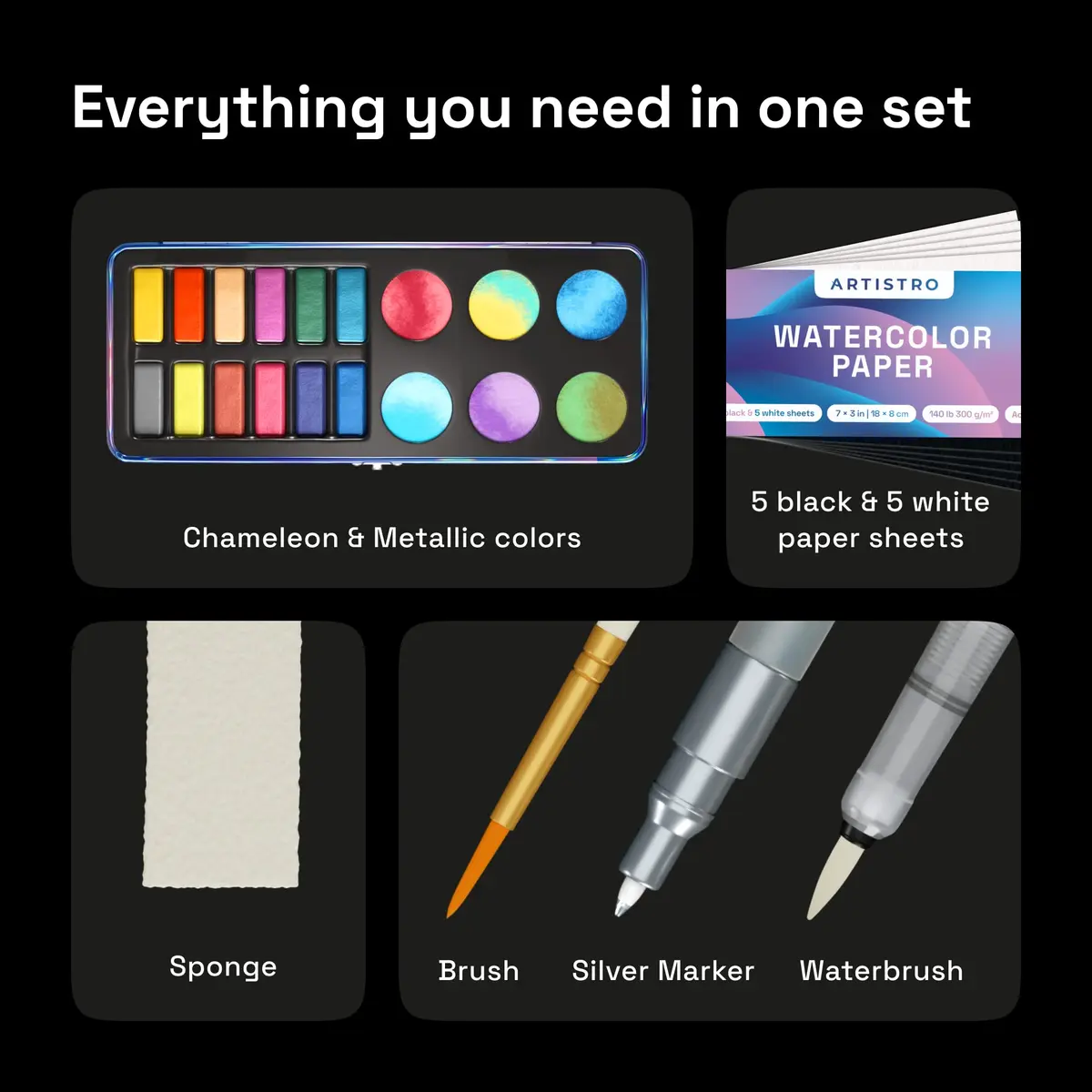 ARTISTRO Metallic Watercolor Paint Set with Palette & Brush Pens - 18 Color | High-Quality Artist Watercolors - view 2