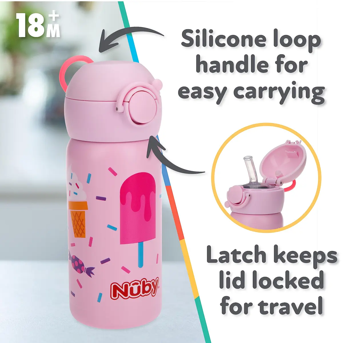 Nuby Thirsty Kids Stainless Steel 14 oz | Leak-Proof, Insulated Toddler Water Bottle - view 2