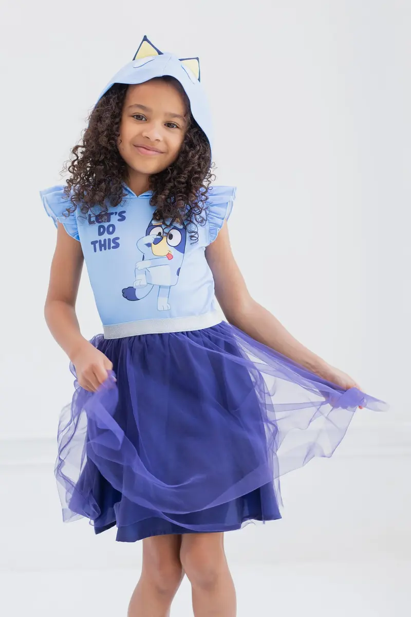 Bluey Little Girls Mesh Cosplay Short Sleeve Dress Blue 5 | Fun Character Costume for Kids - view 3