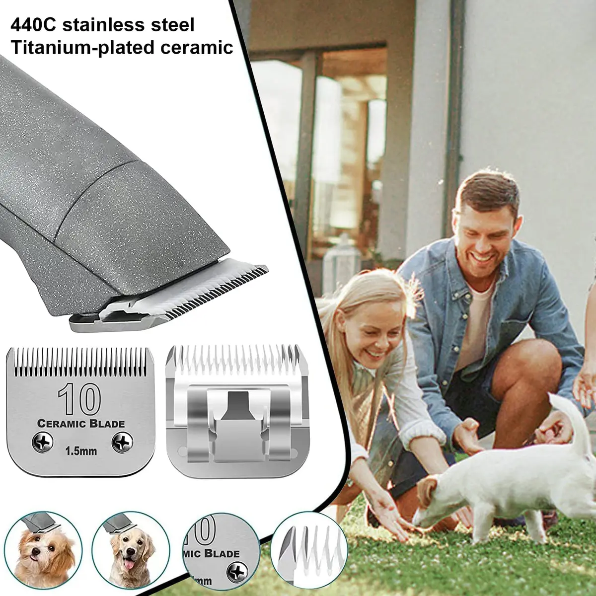 Audoc 2PC #10 Detachable Dog Grooming Clipper Blades 1.5mm (1/16") | Ceramic & Stainless Steel - view 3
