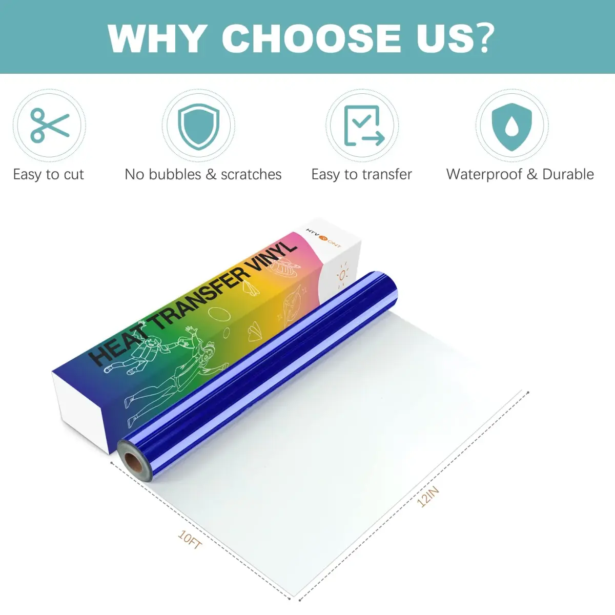 HTVRONT Blue Chrome Permanent Vinyl Roll 12" x 10FT | Waterproof & Easy Weed - view 5