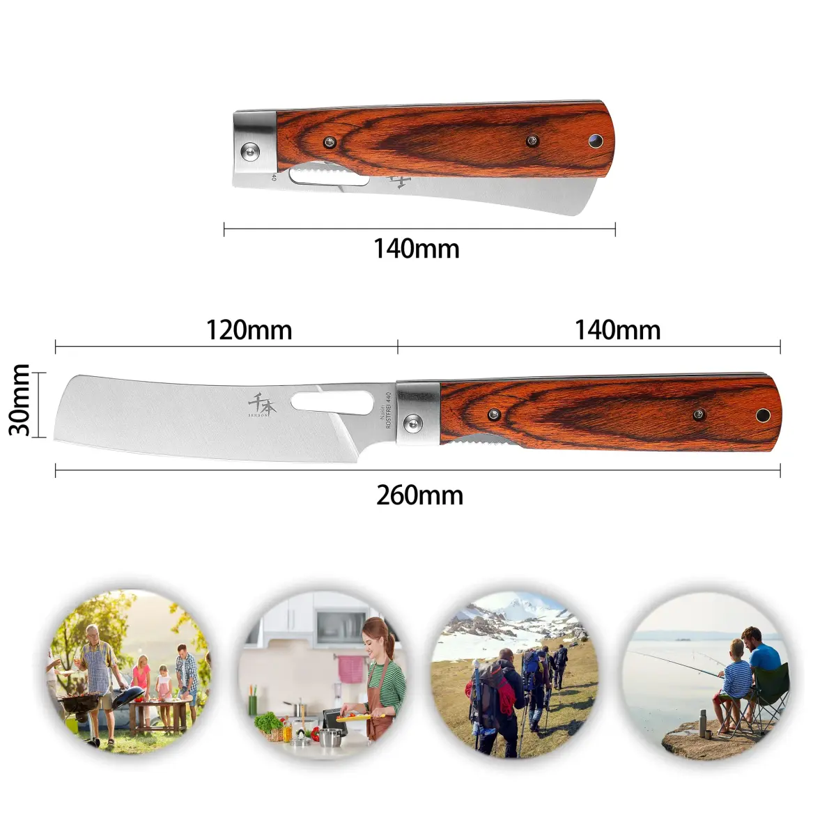 SENBON 440A Stainless Steel Folding Chef Knife 11.8cm (4.65in) Blade | Hand-Polished Olive Wood Handle - view 2