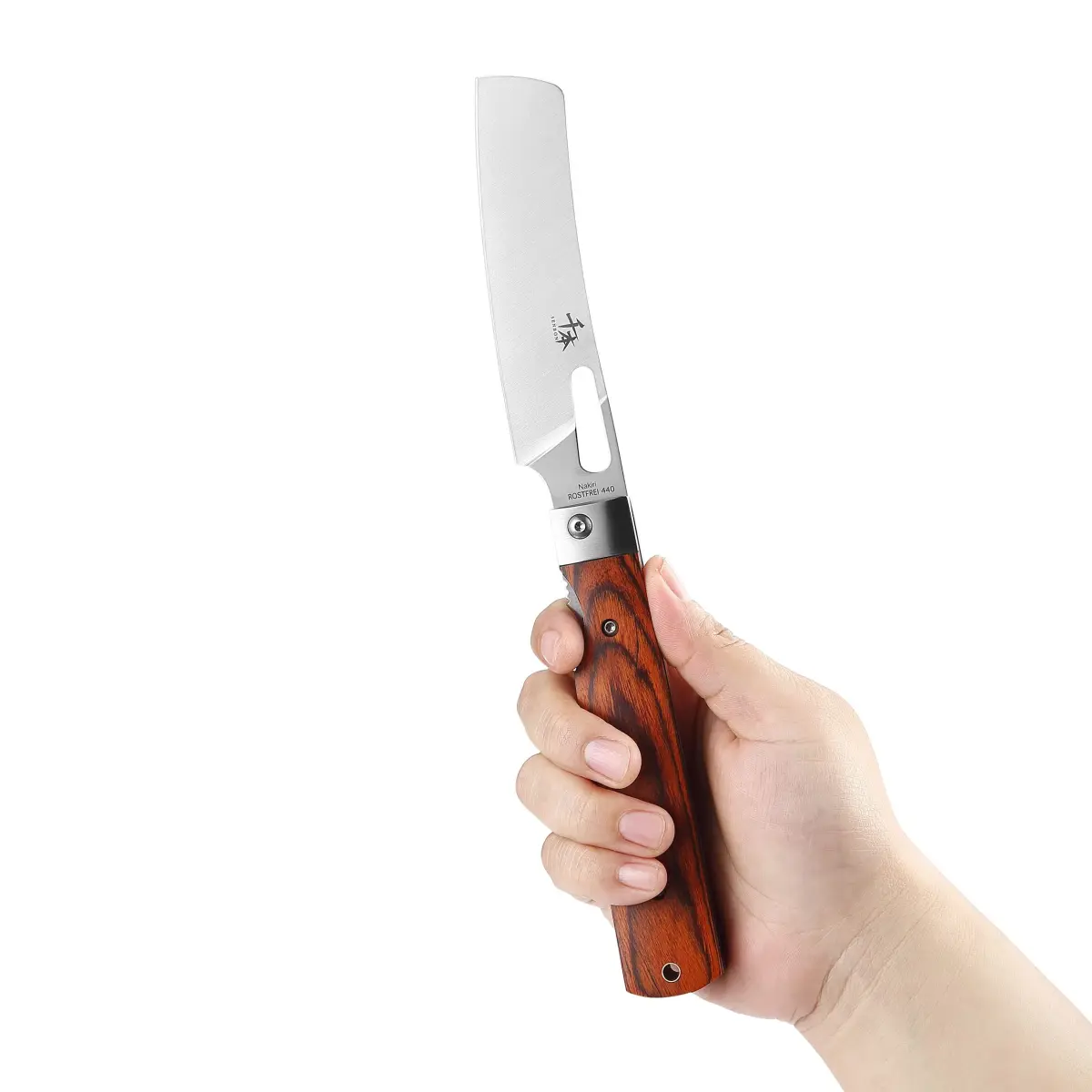 SENBON 440A Stainless Steel Folding Chef Knife 11.8cm (4.65in) Blade | Hand-Polished Olive Wood Handle - view 4