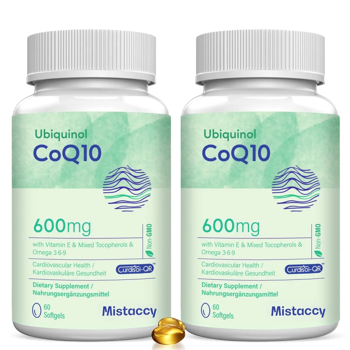Mistaccy CoQ10 600mg Softgels | High Absorption Ubiquinol Supplement with Vitamin E & Omega 3 & 6 9 | 120 Softgels - main product image