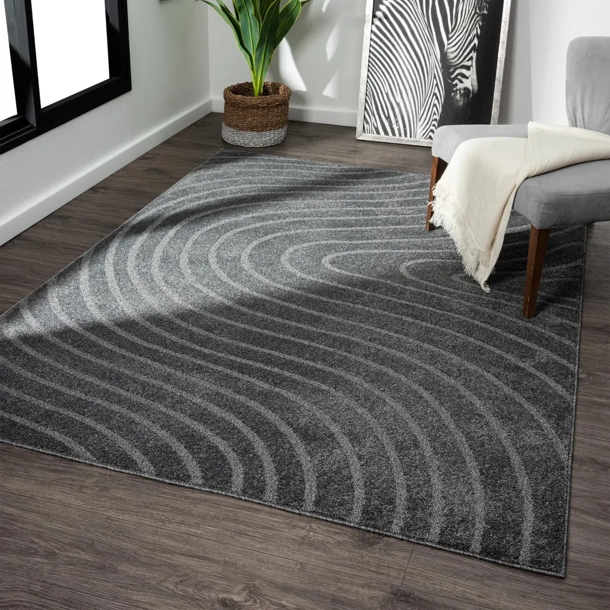 LUXE WEAVERS Modern Geometric Wave Anthracite 9x12 Area Rug | Contemporary Geometric Design with Jute Backing - main product image
