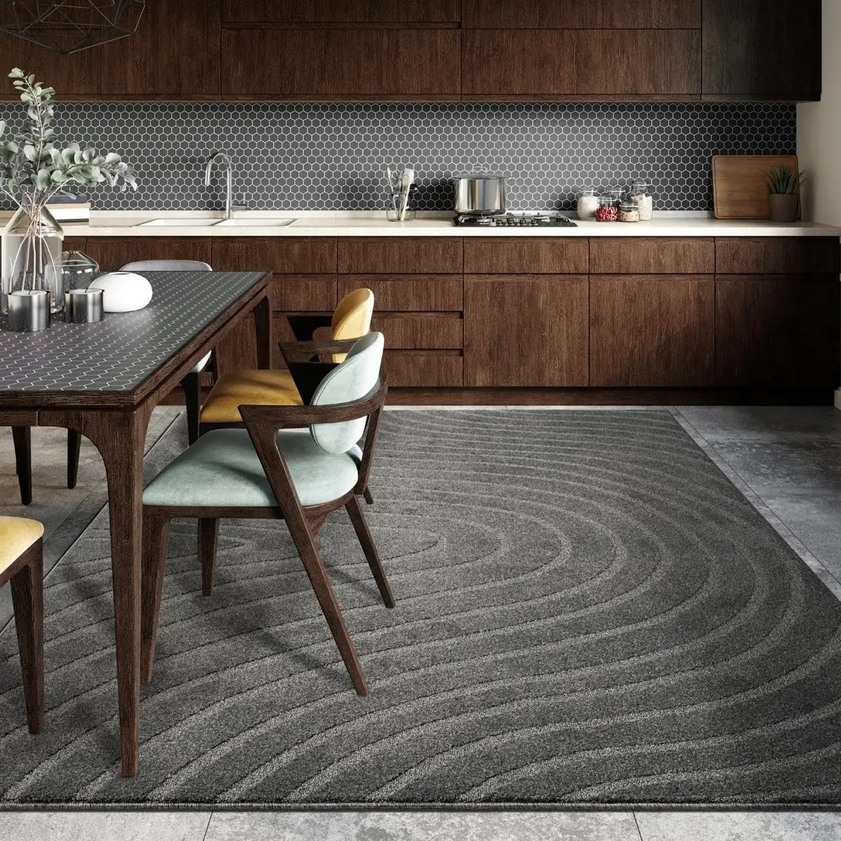 LUXE WEAVERS Modern Geometric Wave Anthracite 9x12 Area Rug | Contemporary Geometric Design with Jute Backing - view 8