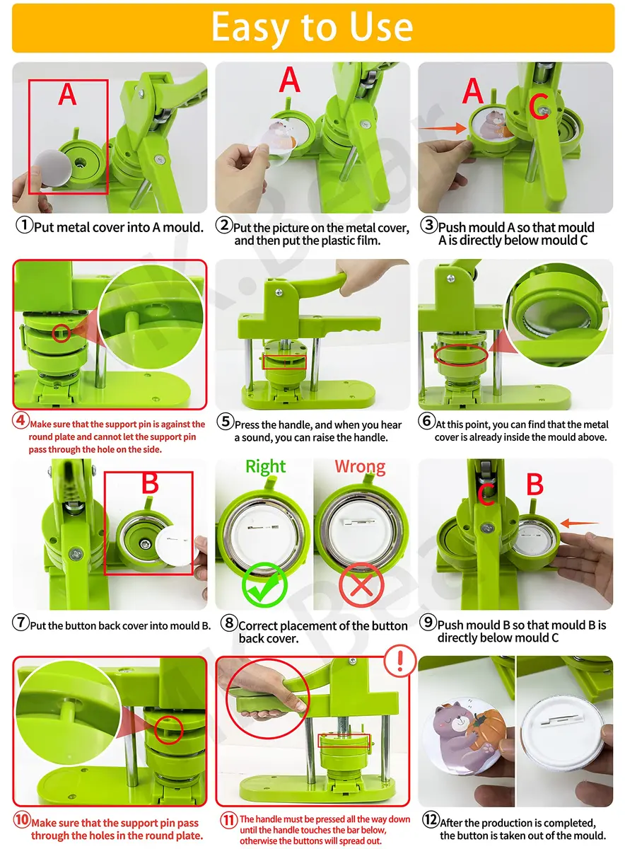 MK.Bear Button Maker Machine - Multiple Sizes 1.25in+2.25in | DIY Button Kit for Gifts & Crafts - view 7