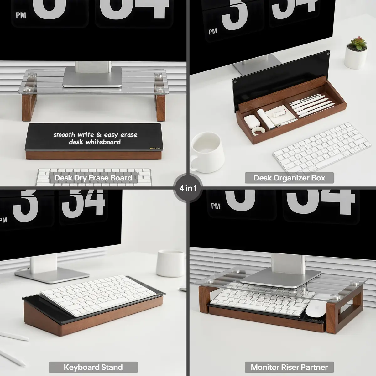YEOUX Desktop Black Glass Dry Erase Board with Wood Organizers | Small Office Desk Whiteboard with Drawer - view 5