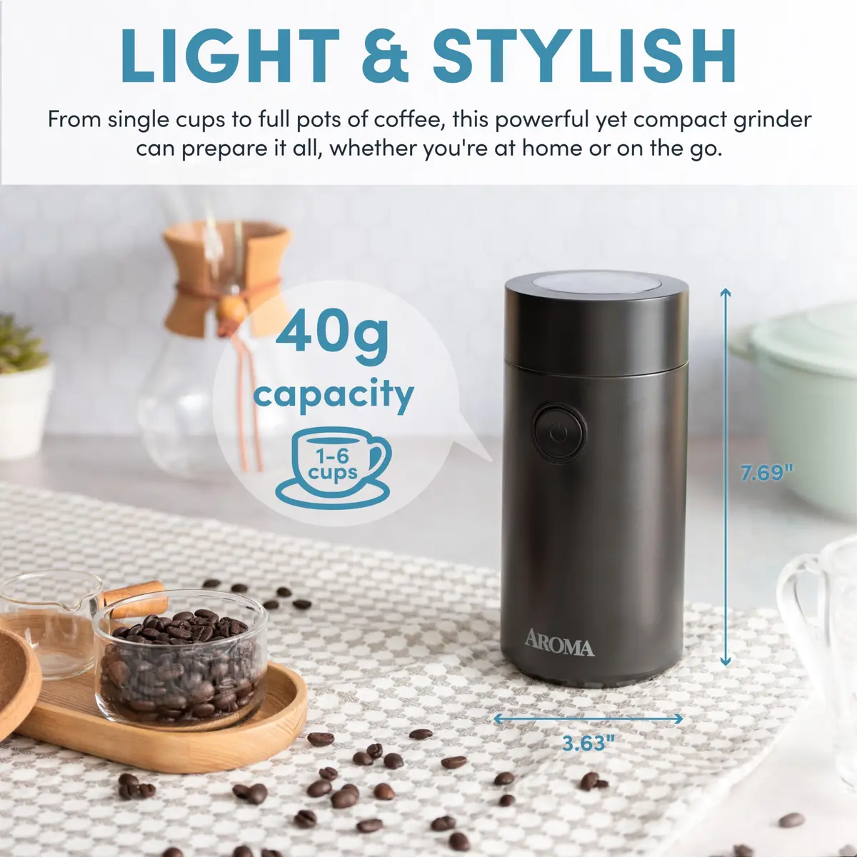 AROMA Mini Coffee Grinder & Herb Grinder 40g | Stainless Steel Blades, Compact & Fast - view 5