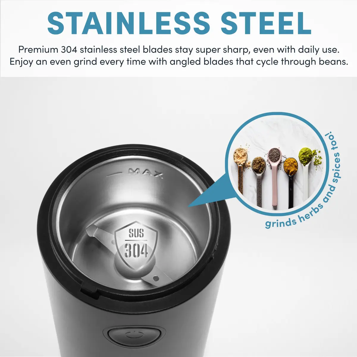 AROMA Mini Coffee Grinder & Herb Grinder 40g | Stainless Steel Blades, Compact & Fast - view 2