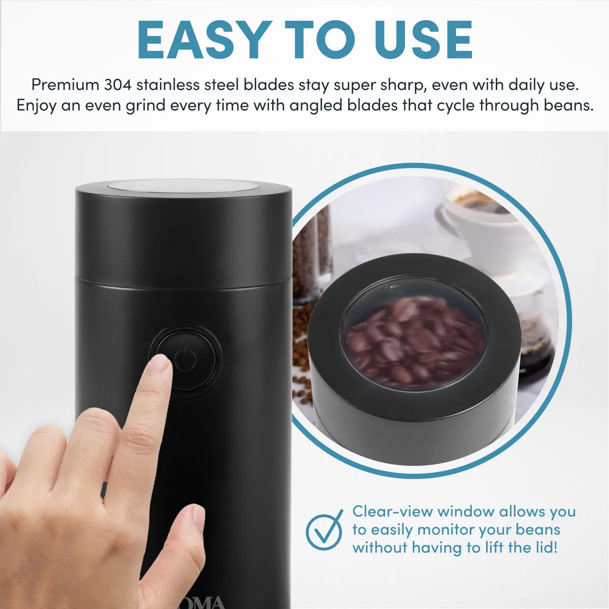 AROMA Mini Coffee Grinder & Herb Grinder 40g | Stainless Steel Blades, Compact & Fast - view 3