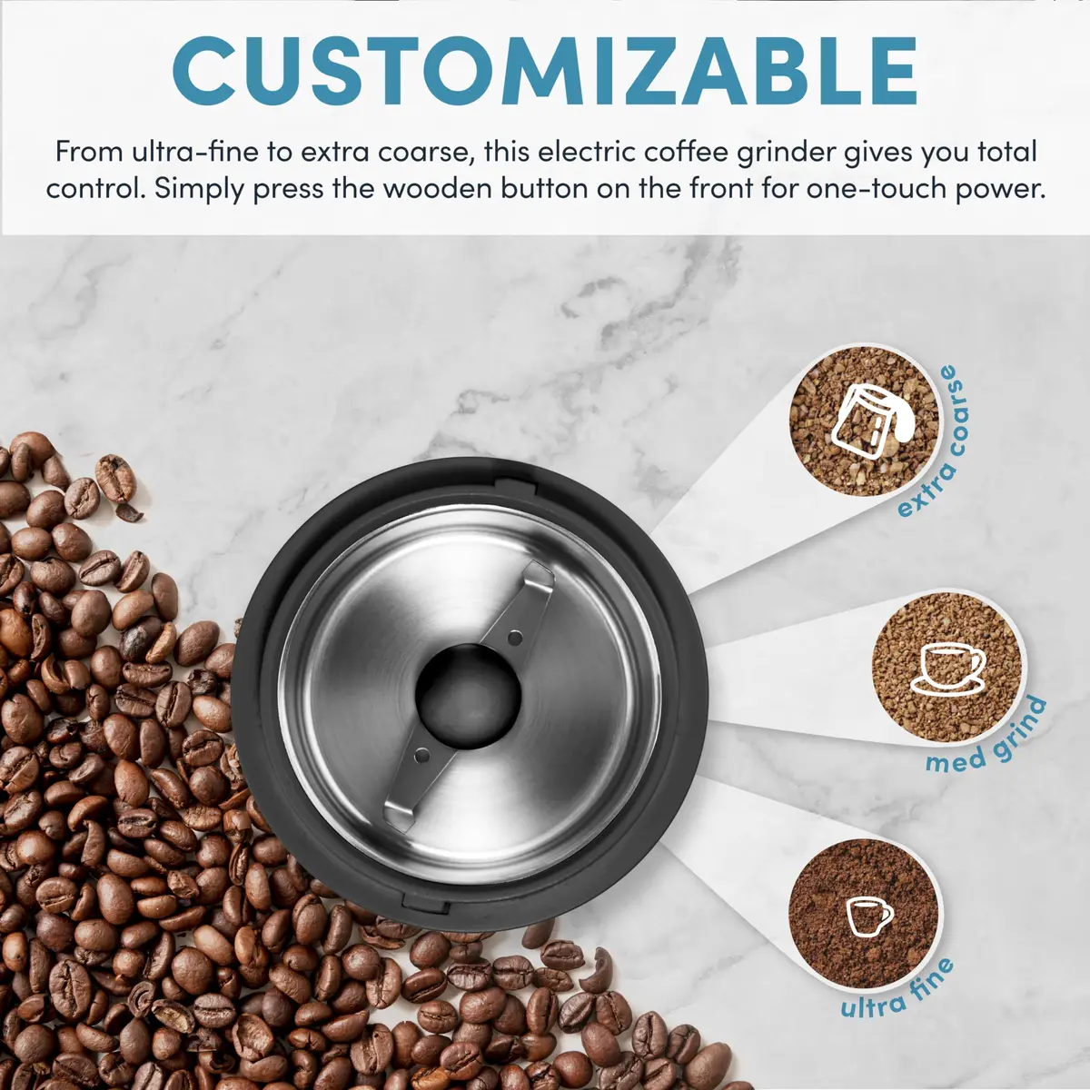 AROMA Mini Coffee Grinder & Herb Grinder 40g | Stainless Steel Blades, Compact & Fast - view 4