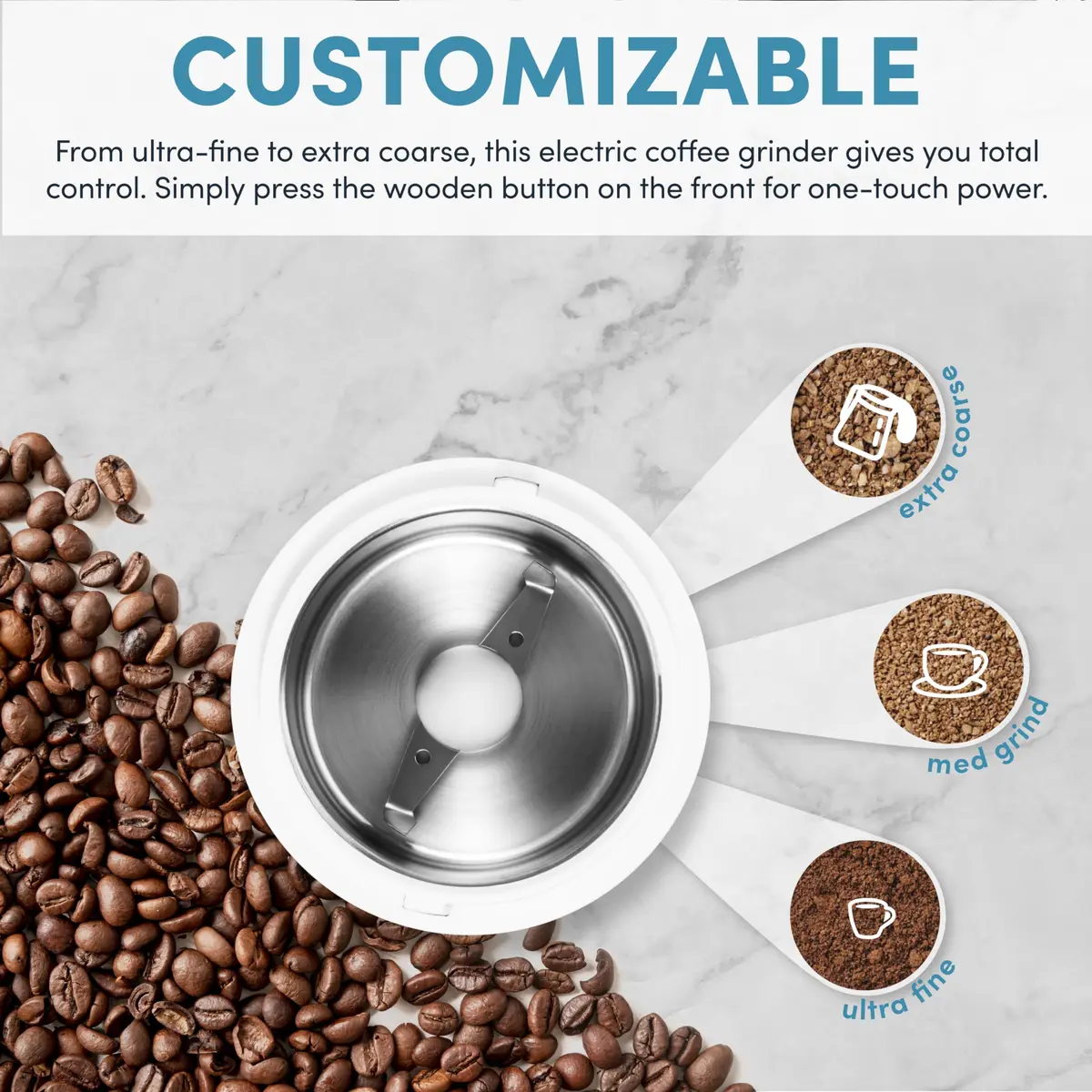 Aroma Housewares Mini Electric Coffee Grinder 40g (1.4 oz) | Fast Grinding for Coffee Beans, Spices, Herbs - view 4