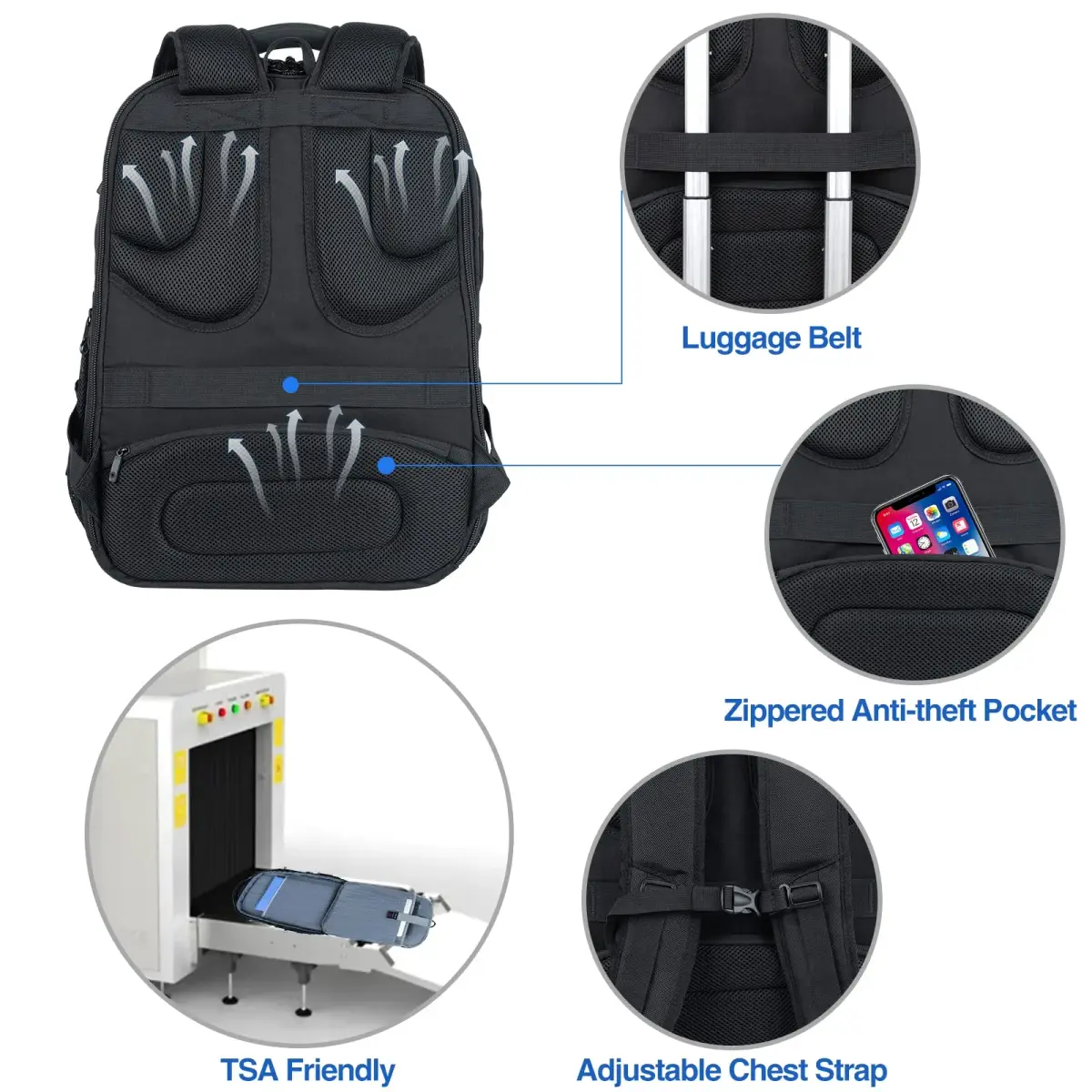 KROSER TSA Friendly Laptop Backpack 18.4 inch XXXL Black Water-Repellent College Daypack with RFID & USB Port - view 5