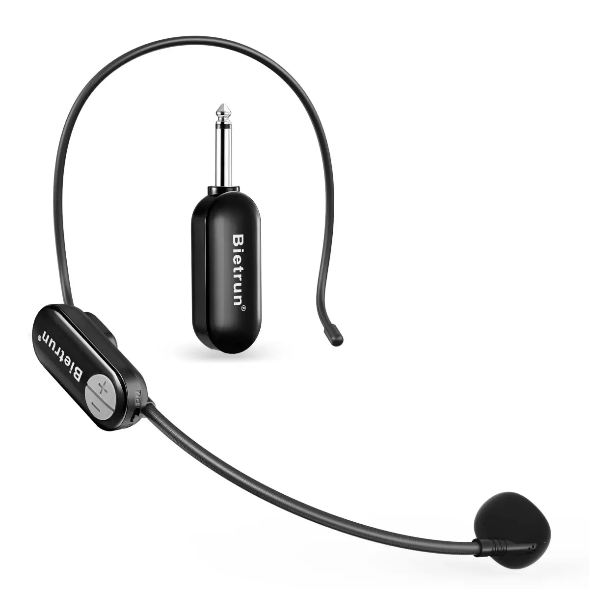 Bietrun Wireless Microphone Headset with 1/4'' Plug & Dual Mics | UHF 165ft Range, Rechargeable 6-Hr Battery, Black - main product image