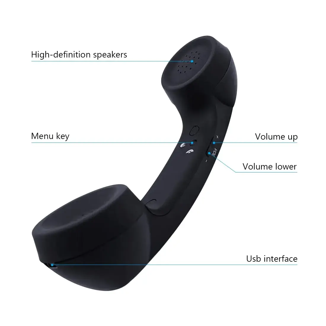LIONSOUL Retro Bluetooth Handset with USB Charging | Black, 10M Range - view 3