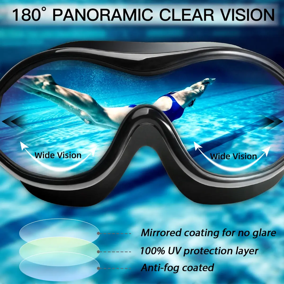 Seago Anti-Fog Mirrored Swim Goggles for Adults & Youth | 180° Clear Vision, UV Protection, Leak-Proof Silicone Seals - view 5