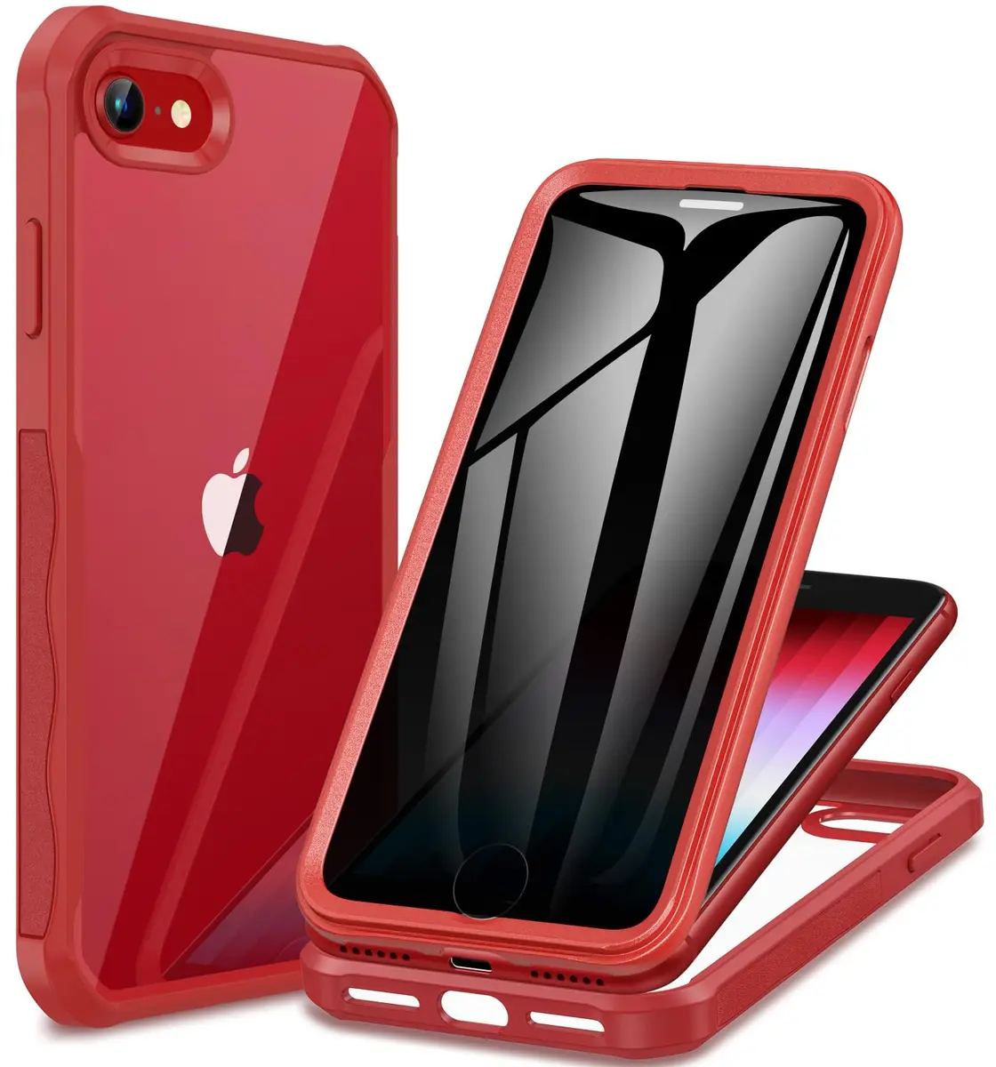 CENHUFO Privacy Case for iPhone SE 2022/2020, 8, 7 Red | Full Body 360° Protection with Built-in Privacy Screen - main product image
