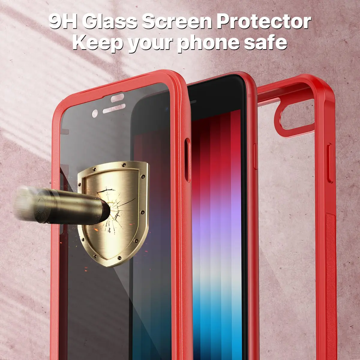 CENHUFO Privacy Case for iPhone SE 2022/2020, 8, 7 Red | Full Body 360° Protection with Built-in Privacy Screen - view 4