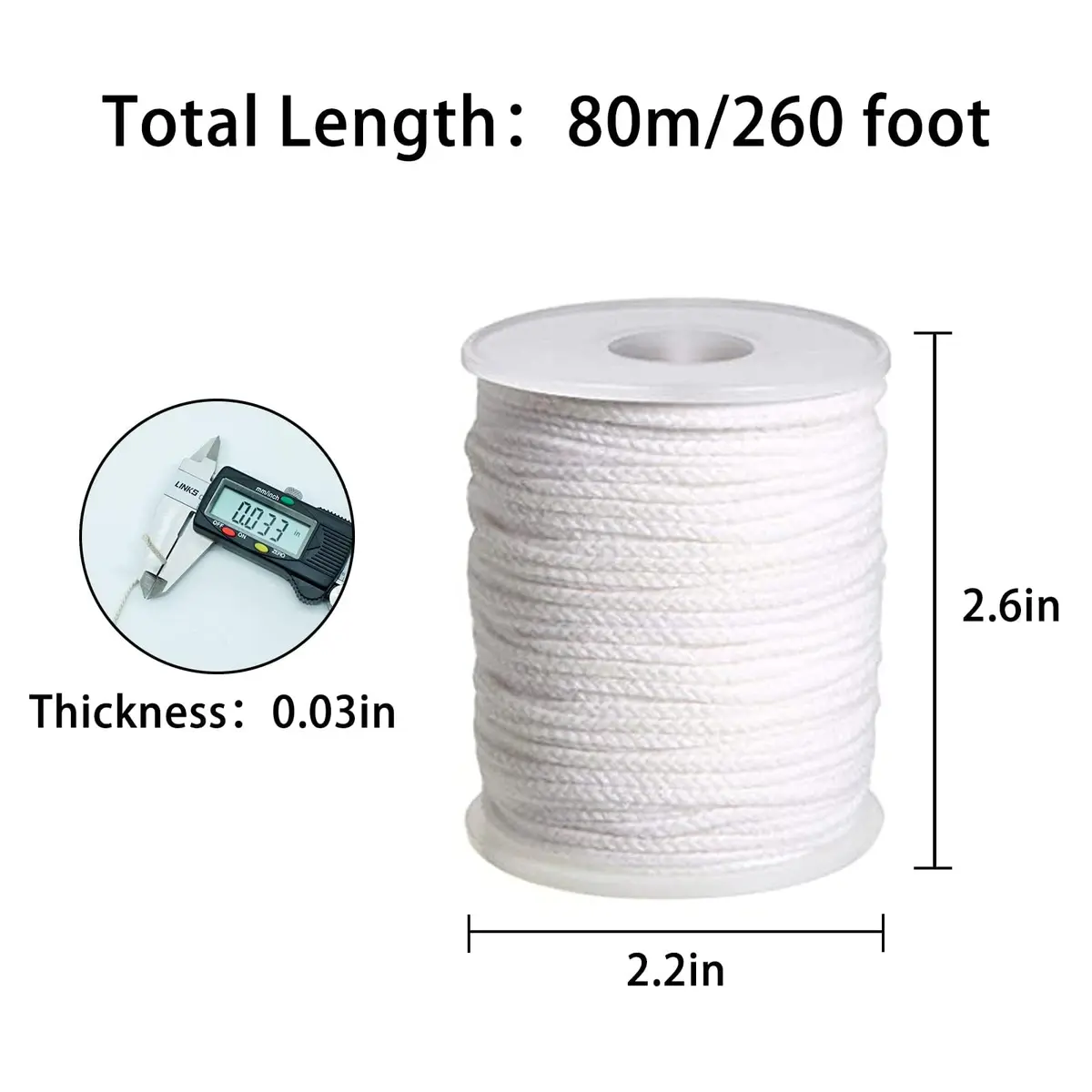 TOKAYIFE 24 PLY Cotton Candle Wick Roll | 260 ft for DIY Candle Making, Medium Pillars - view 2