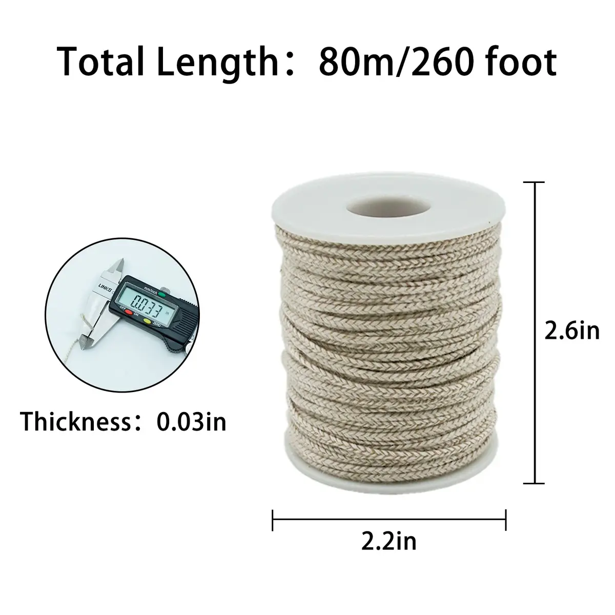 TOKAYIFE 260-foot (79.25 m) 24-Ply Braided Candle Wick Spool | Cotton & Paper Interwoven Core for DIY Candle Making - view 2