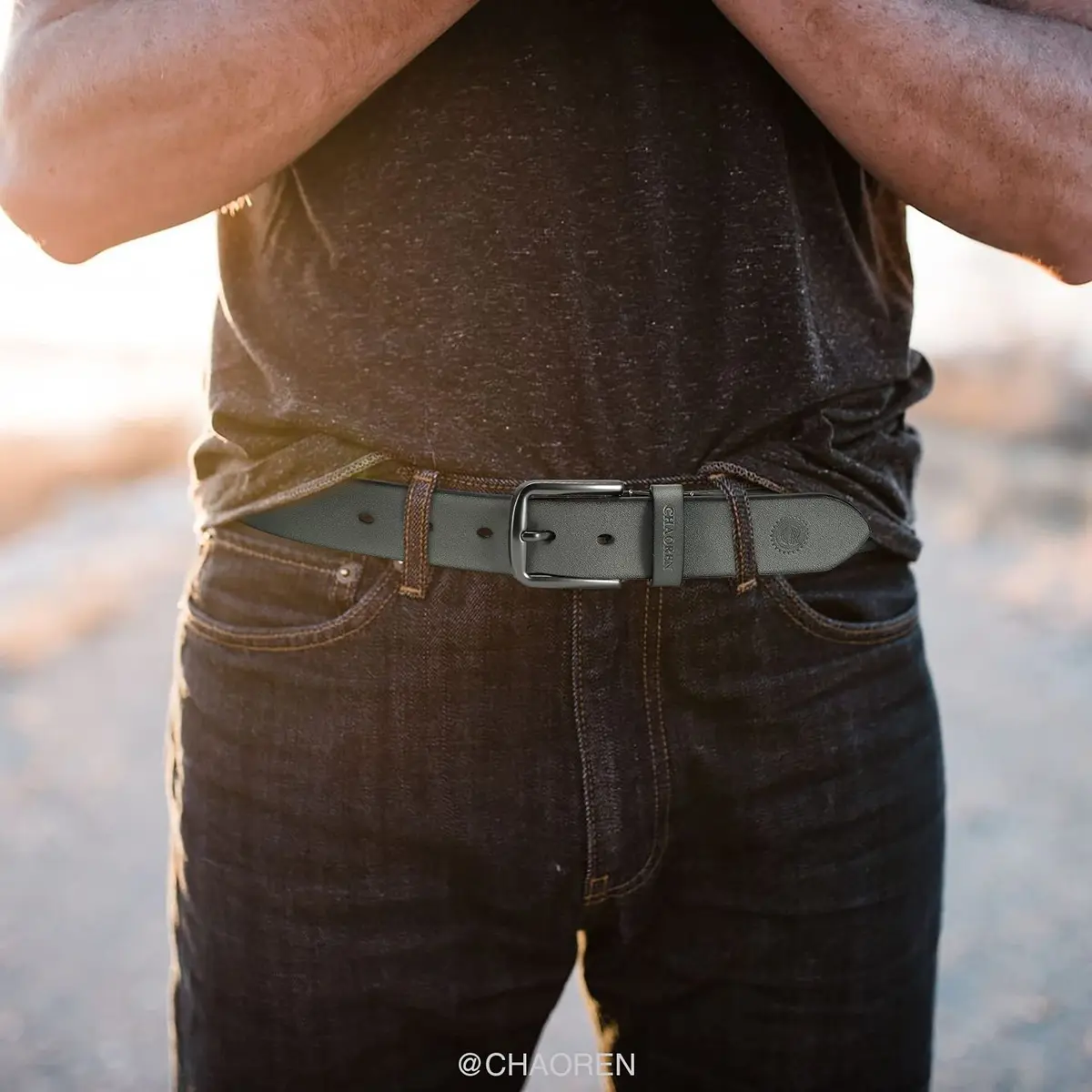 CHAOREN Mens Belts Leather 35mm for Jeans | Durable Casual Belt with Classic Buckle - view 2