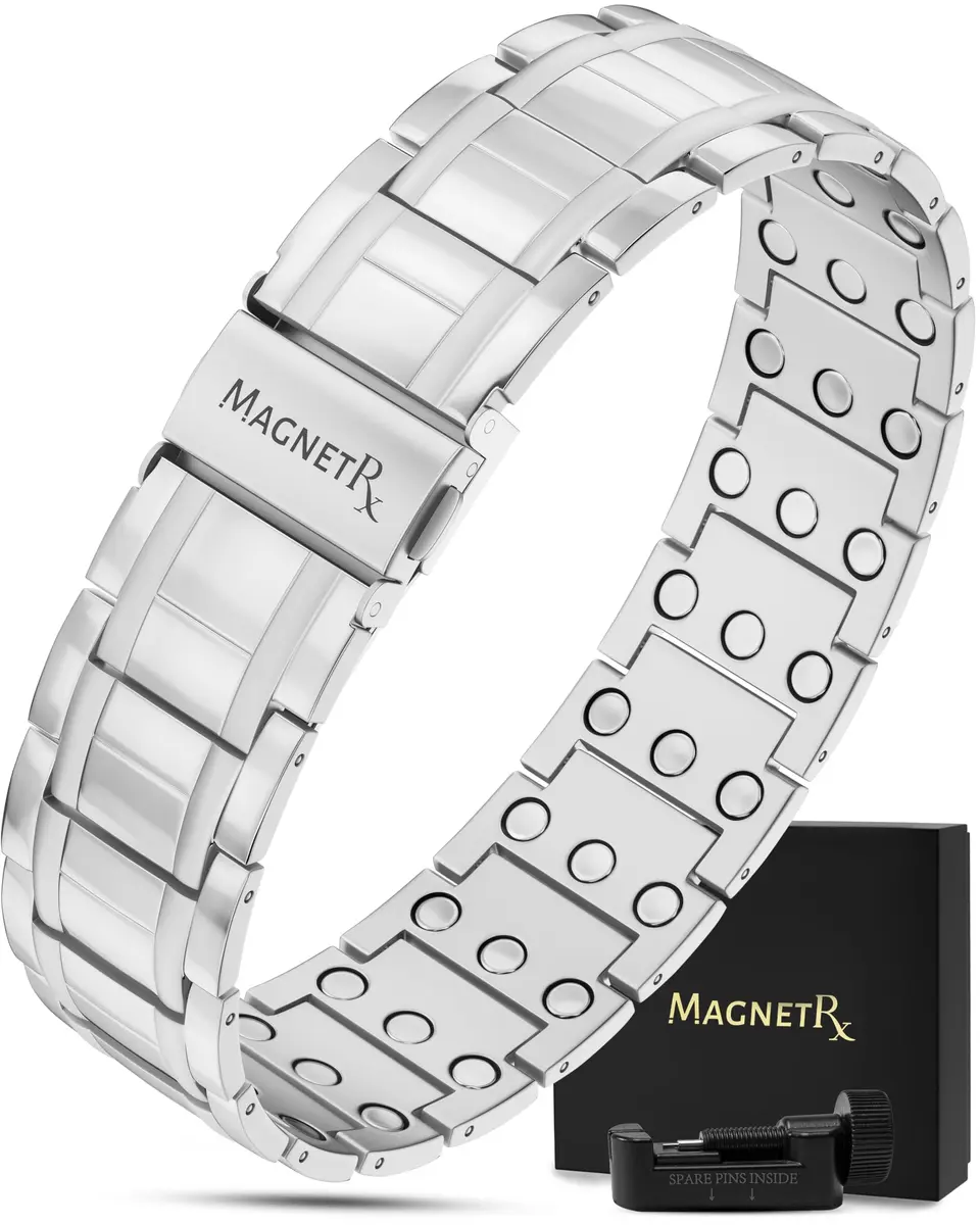 MagnetRX® 3X Strength Titanium Magnetic Bracelet for Men (Silver) 23.11 cm (9.1 inches) | Triple Strength Relief - main product image