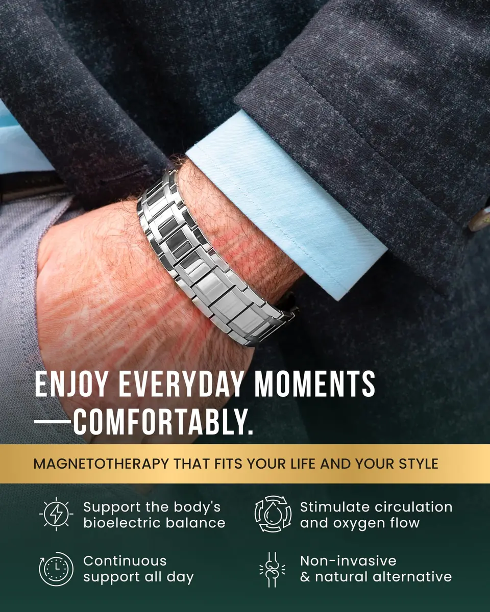 MagnetRX® 3X Strength Titanium Magnetic Bracelet for Men (Silver) 23.11 cm (9.1 inches) | Triple Strength Relief - view 2