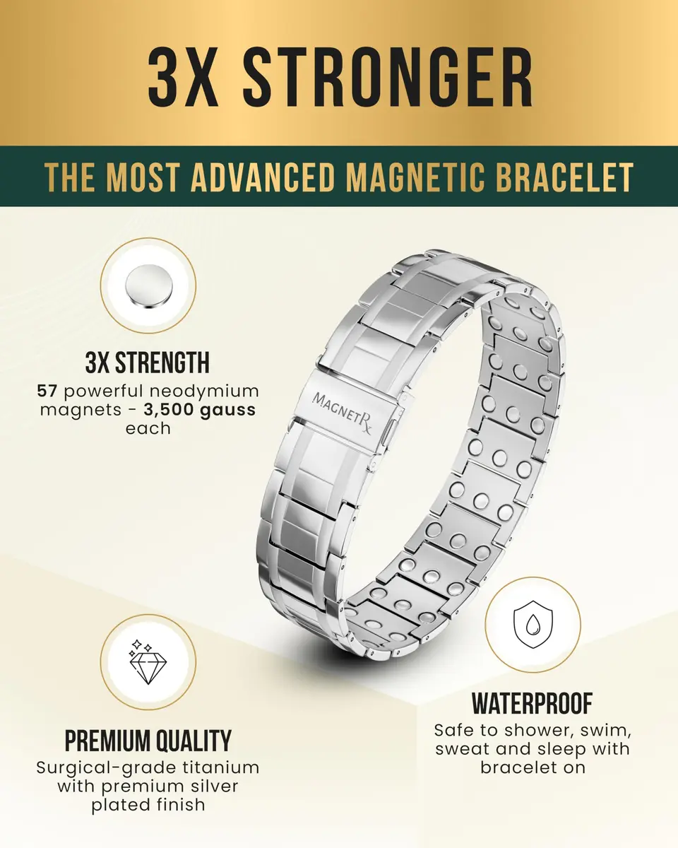 MagnetRX® 3X Strength Titanium Magnetic Bracelet for Men (Silver) 23.11 cm (9.1 inches) | Triple Strength Relief - view 4