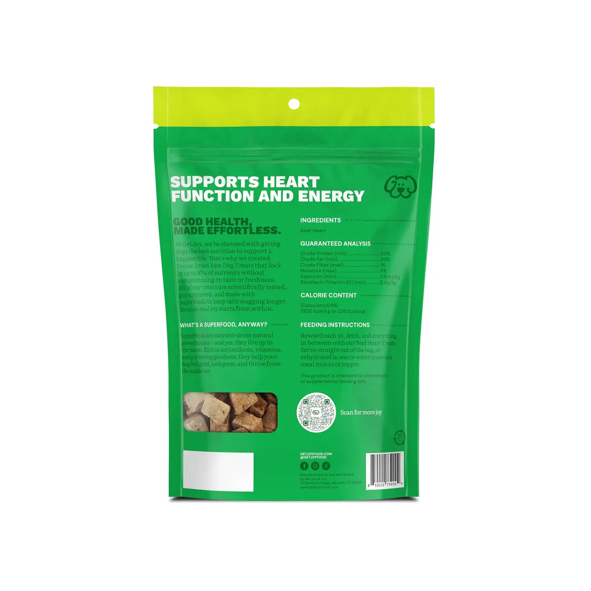 Get Joy Beef Heart Dog Treats 4oz | Single Ingredient, High Protein, Grain & Gluten Free - view 2