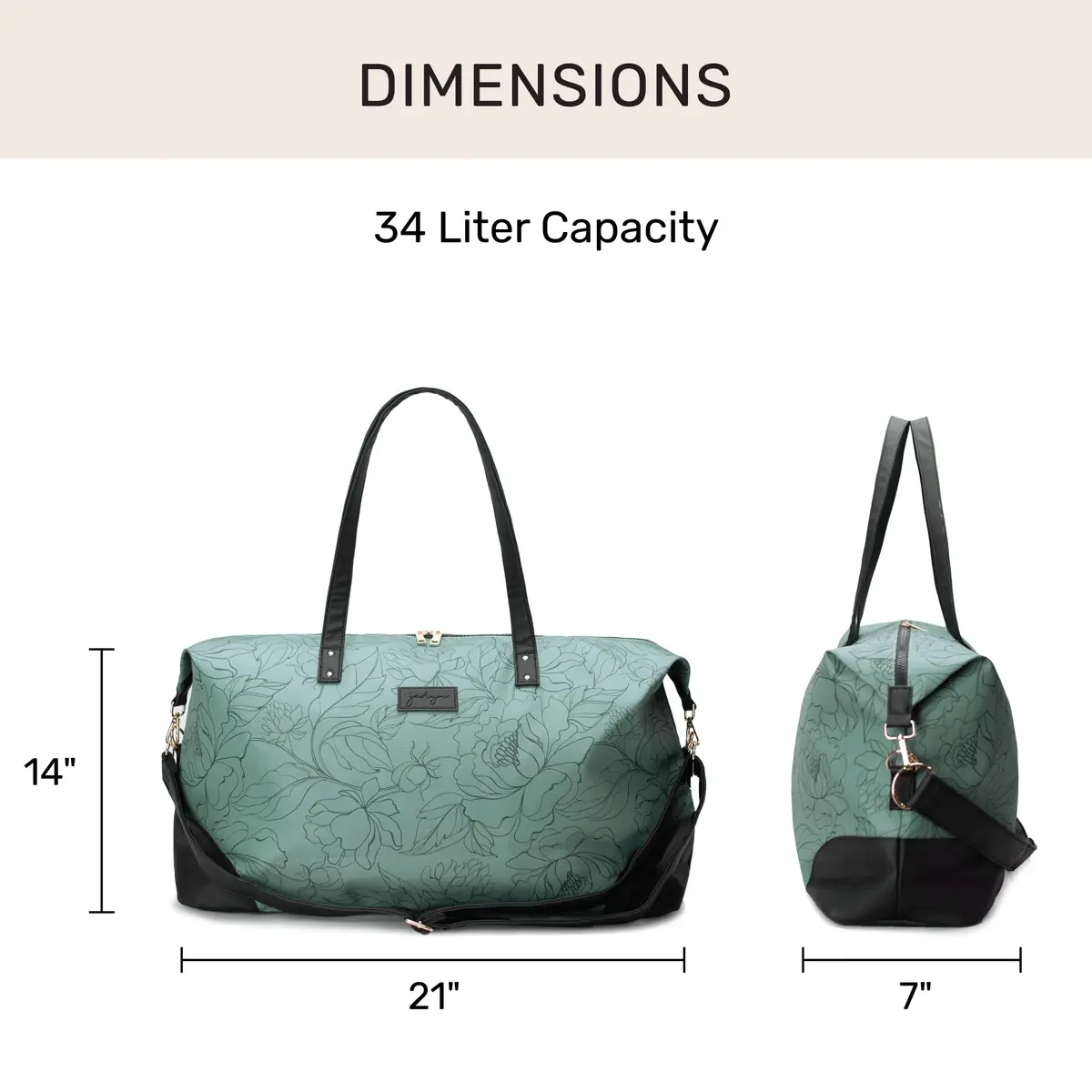 Jadyn Luna Women's Weekender Bag and Travel Duffel, Large 37 Liter Capacity (Sage Flora) | Durable Polyester & Vegan Leather - view 5