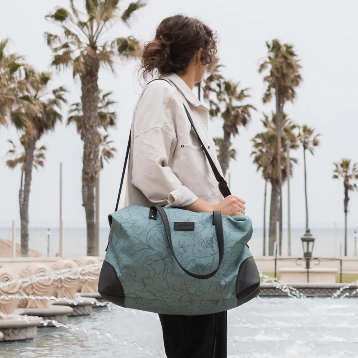 Jadyn Luna Women's Weekender Bag and Travel Duffel, Large 37 Liter Capacity (Sage Flora) | Durable Polyester & Vegan Leather - view 6