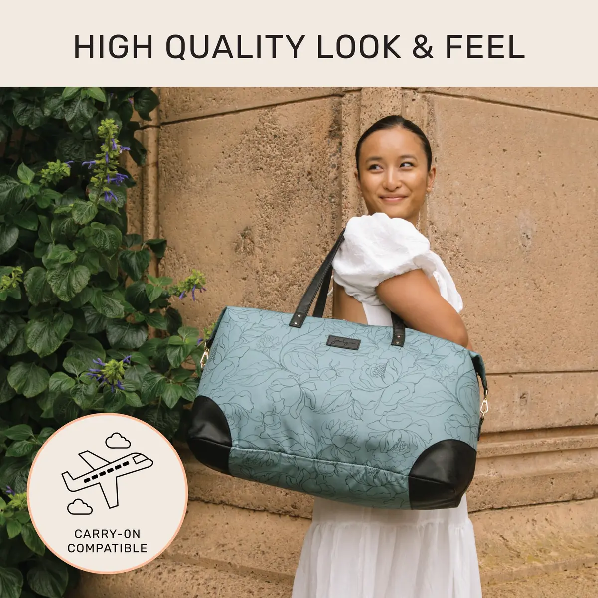 Jadyn Luna Women's Weekender Bag and Travel Duffel, Large 37 Liter Capacity (Sage Flora) | Durable Polyester & Vegan Leather - view 3