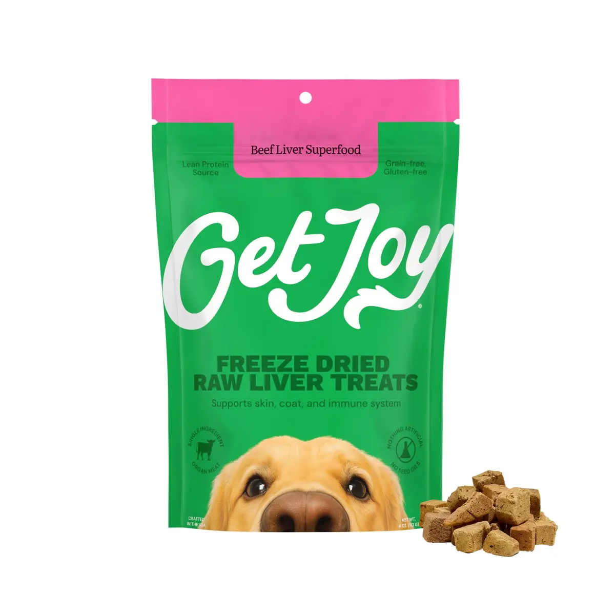 Get Joy Freeze Dried Beef Liver Dog Treats 4oz | Single Ingredient, High Protein, Grain & Gluten Free - main product image