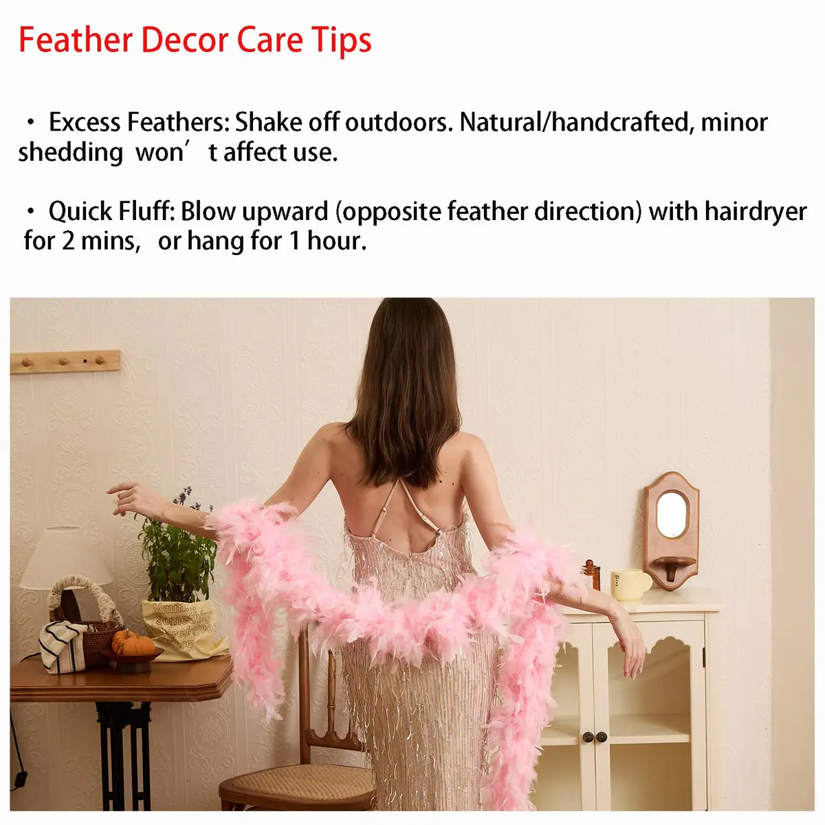 Happy Feather 100g Feather Boa for DIY Craft, Party, Halloween | Light Pink, 70.9 inches - view 2