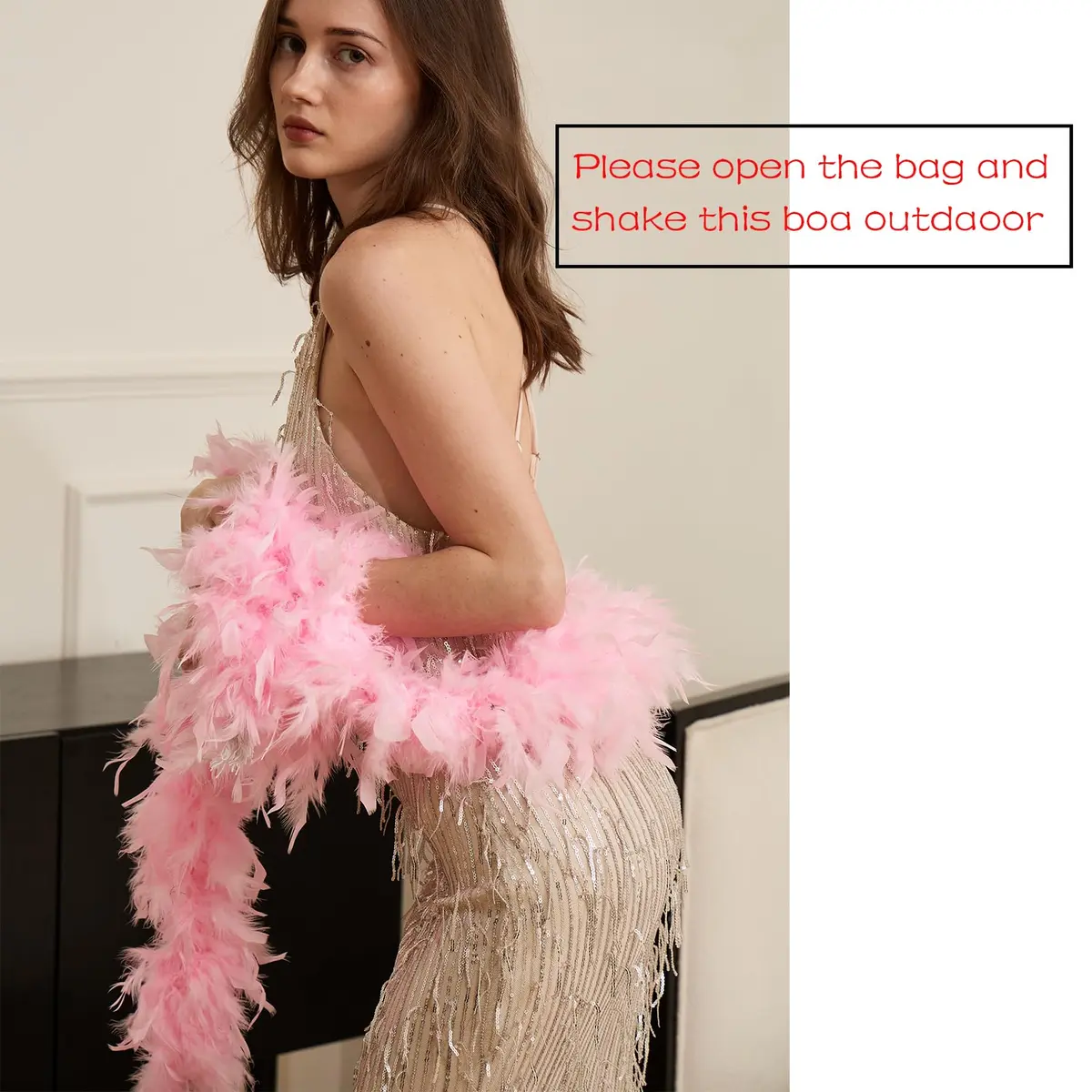 Happy Feather 100g Feather Boa for DIY Craft, Party, Halloween | Light Pink, 70.9 inches - view 3