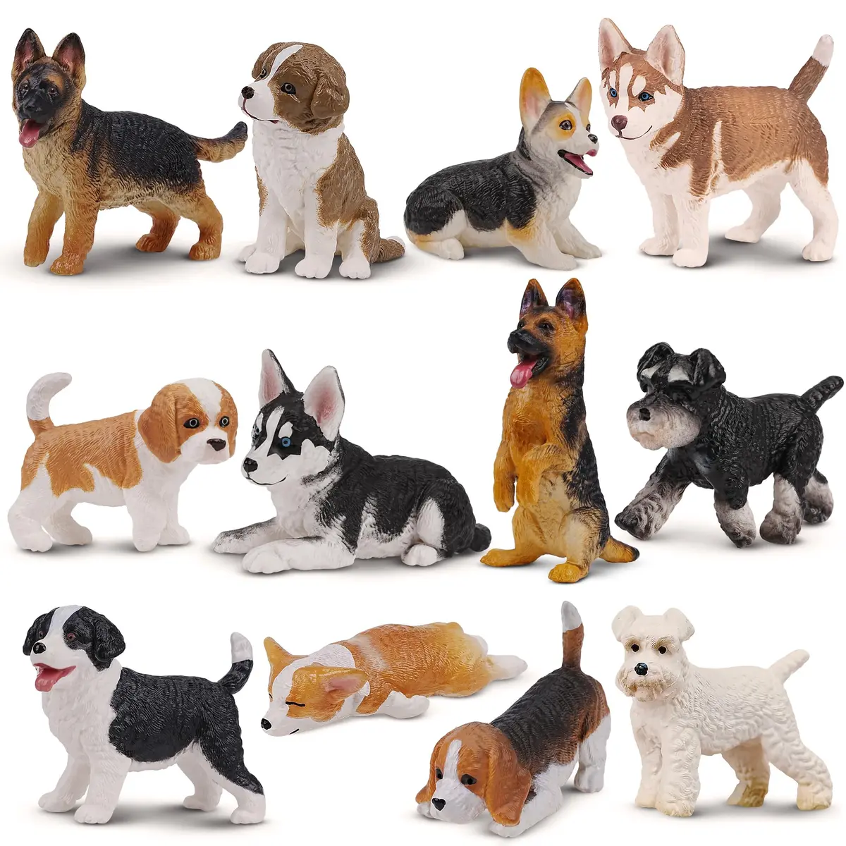EYSCOTA 12PCS Dog Figurines Playset, Realistic Detailed Plastic Puppy Figures, Hand Painted Mini Dog Figures Toy Set Cake Toppers Easter Egg Birthday Gift for Kids Toddlers - main product image
