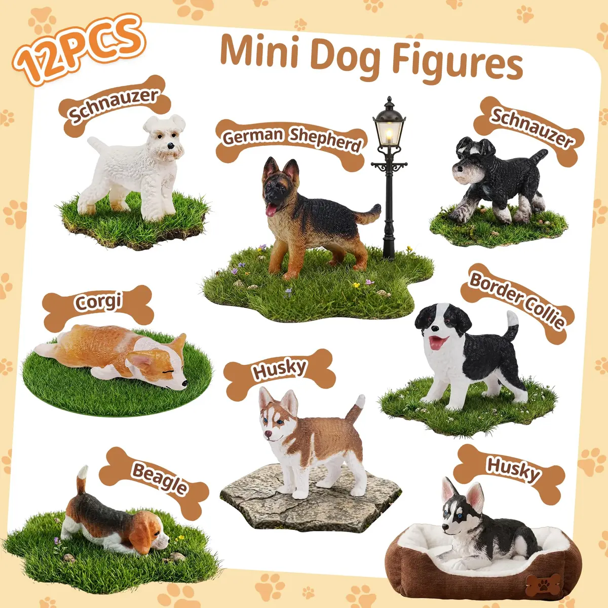 EYSCOTA 12PCS Dog Figurines Playset, Realistic Detailed Plastic Puppy Figures, Hand Painted Mini Dog Figures Toy Set Cake Toppers Easter Egg Birthday Gift for Kids Toddlers - view 6
