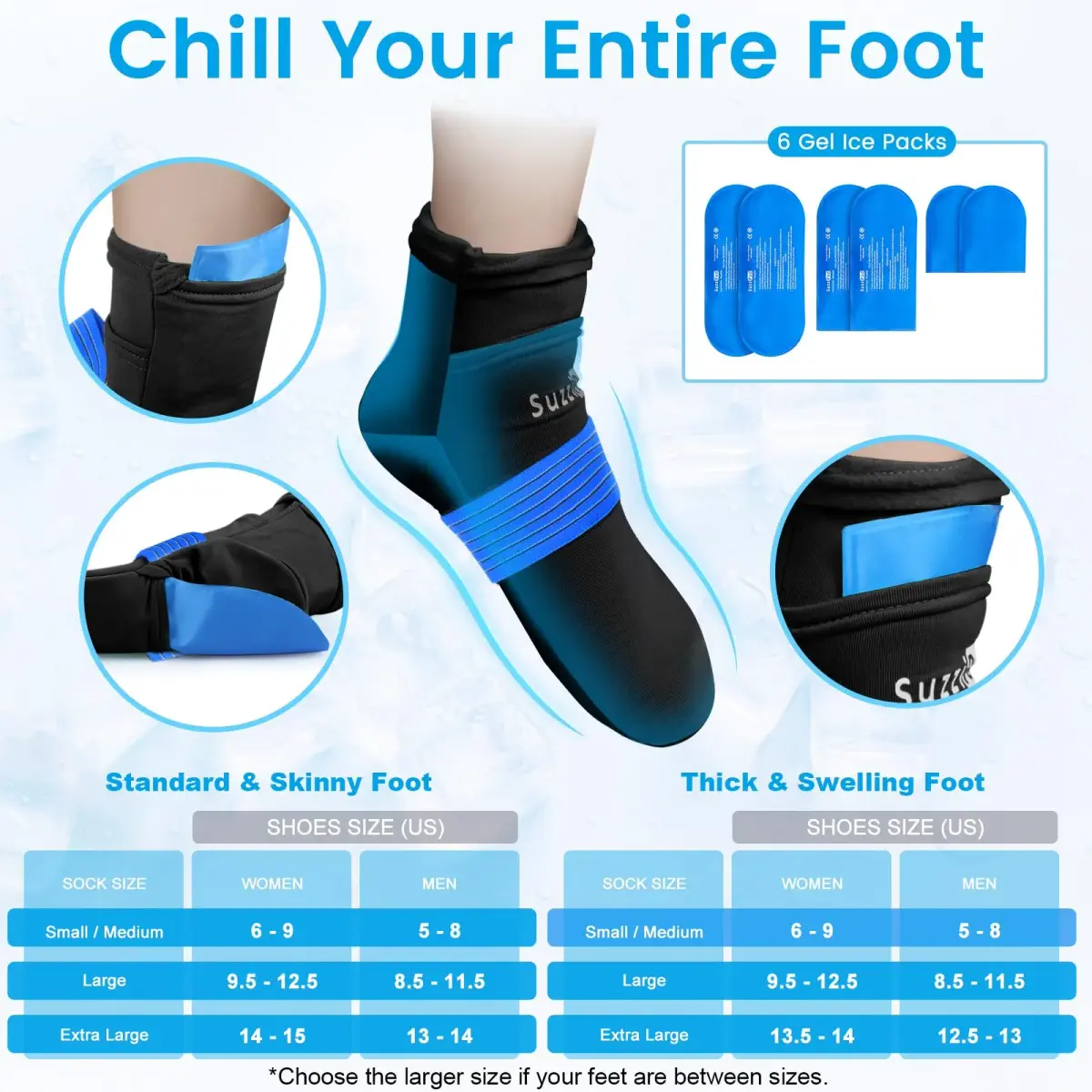 SUZZIPAD Cold Therapy Socks and Gloves Set Black L | Dual-Layer Chemo Gloves & Foot Ice Pack Wraps for Neuropathy Relief - view 4
