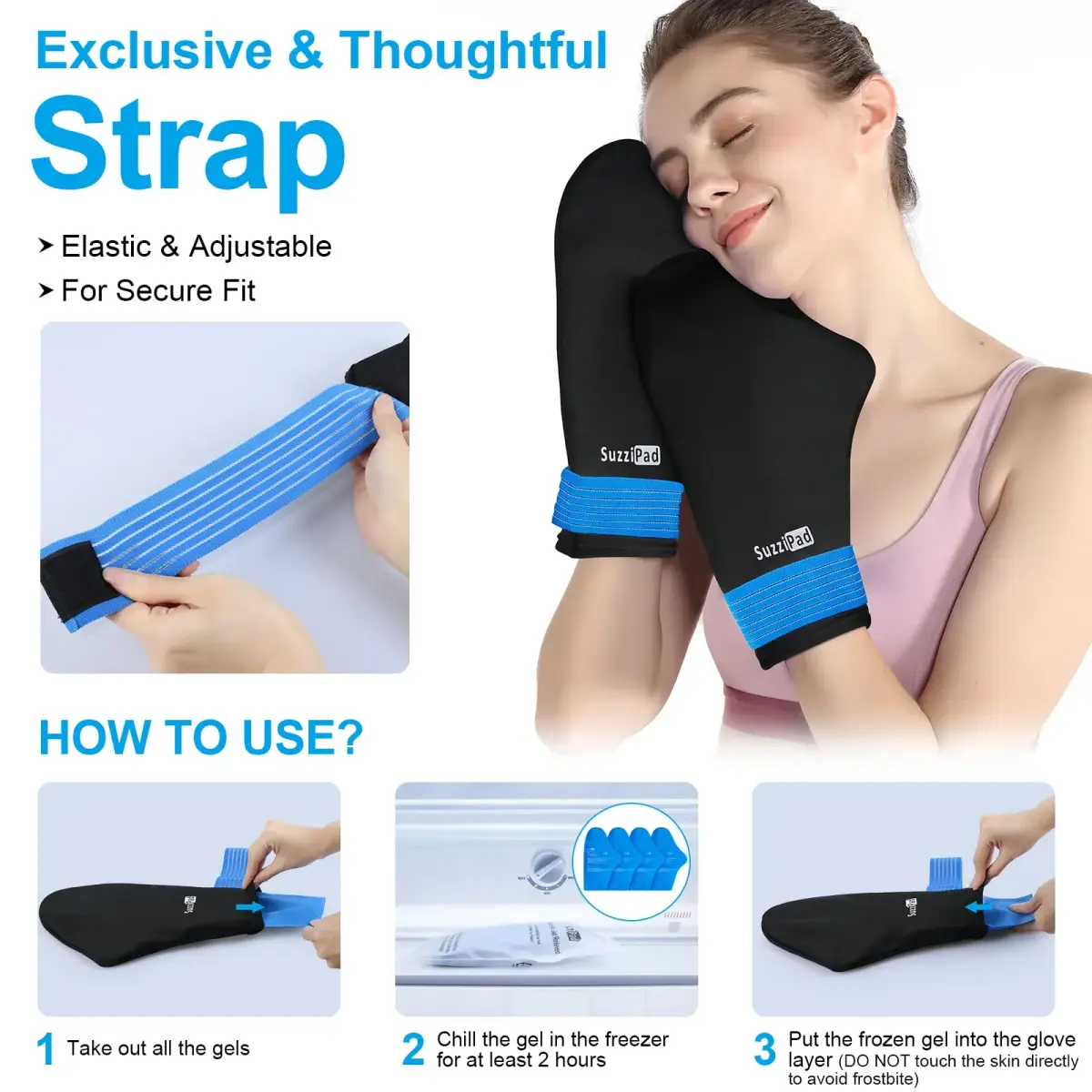 SUZZIPAD Cold Therapy Socks and Gloves Set Black L | Dual-Layer Chemo Gloves & Foot Ice Pack Wraps for Neuropathy Relief - view 5
