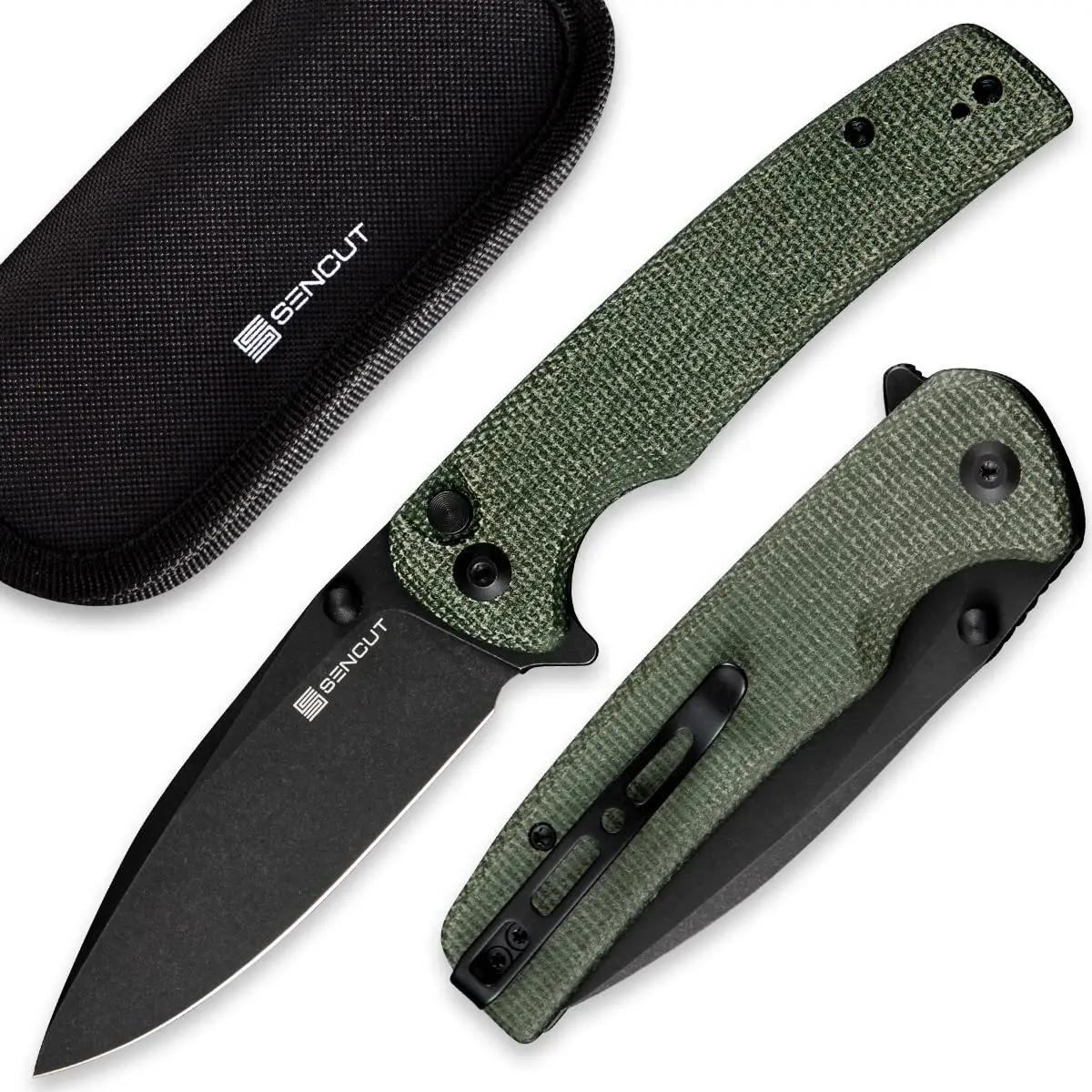 SENCUT Sachse Button Lock Pocket Knife 3.47" 9Cr18MoV Blade | Ambidextrous, Reversible Deep Carry Clip - main product image