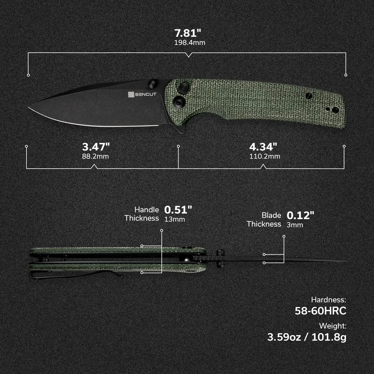 SENCUT Sachse Button Lock Pocket Knife 3.47" 9Cr18MoV Blade | Ambidextrous, Reversible Deep Carry Clip - view 2